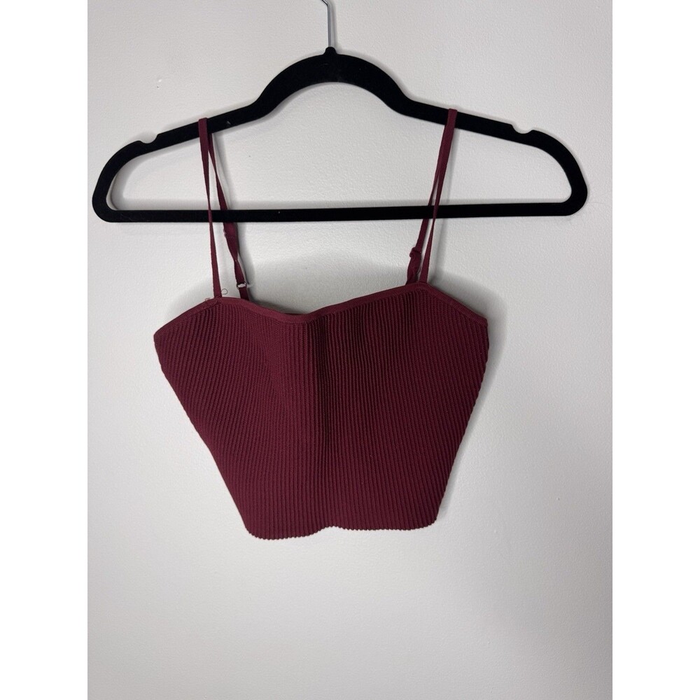 Babaton Maroon  Ribbed Knit Cropped Tank Top Wide Strap 2XS